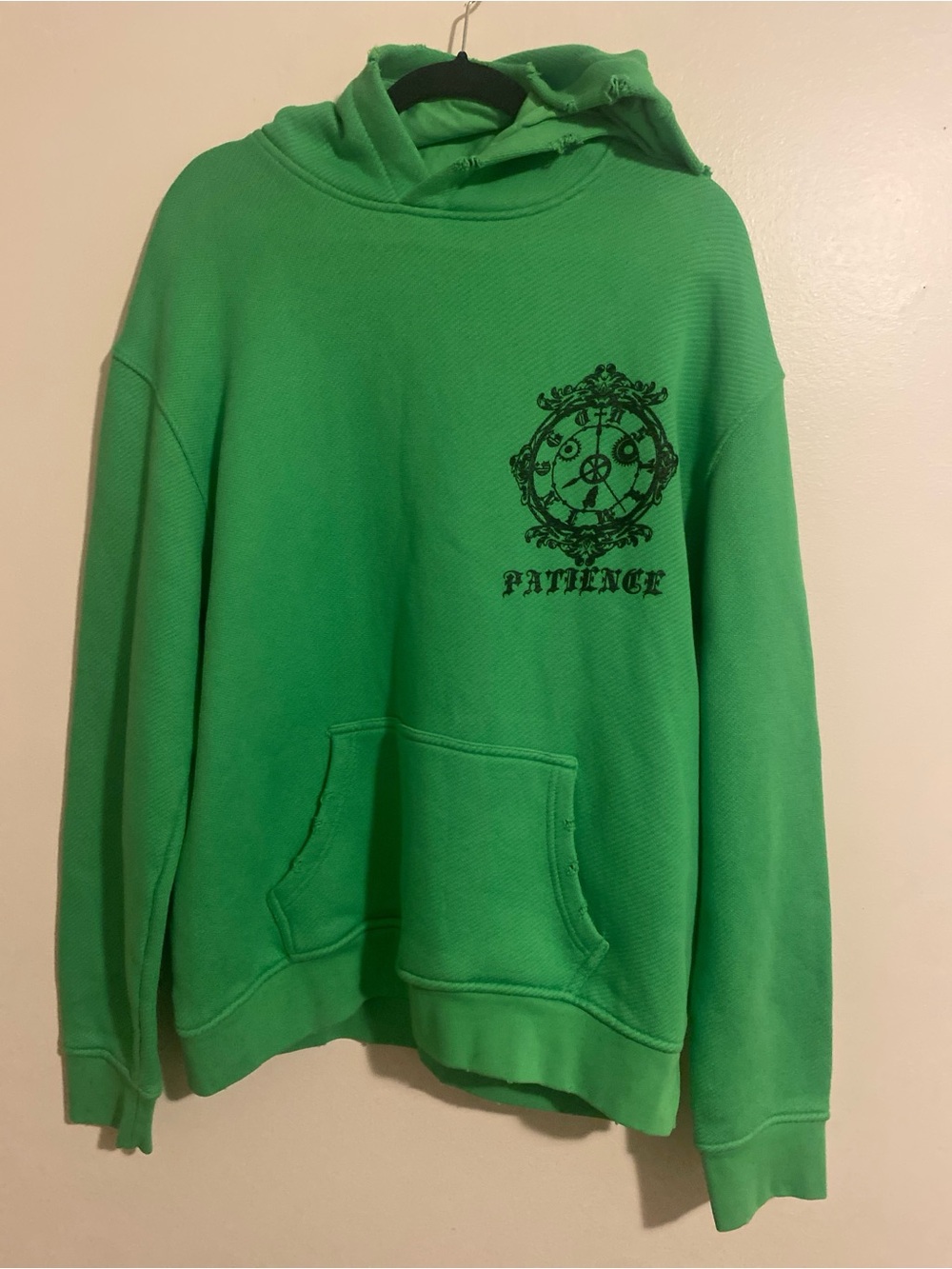 Green Graphic Crewneck Sweater with 'Patience' Detail